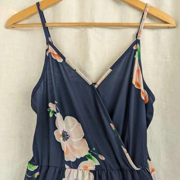 Navy floral, ruffle tank midi summer dress womens size large   D10 - Picture 2 of 10